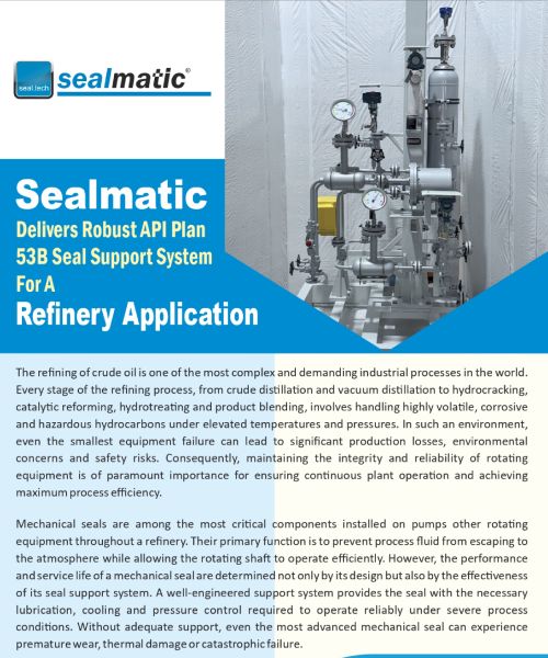 Sealmatic Delivers Robust API Plan 53B Seal Support System For A Refinery Application