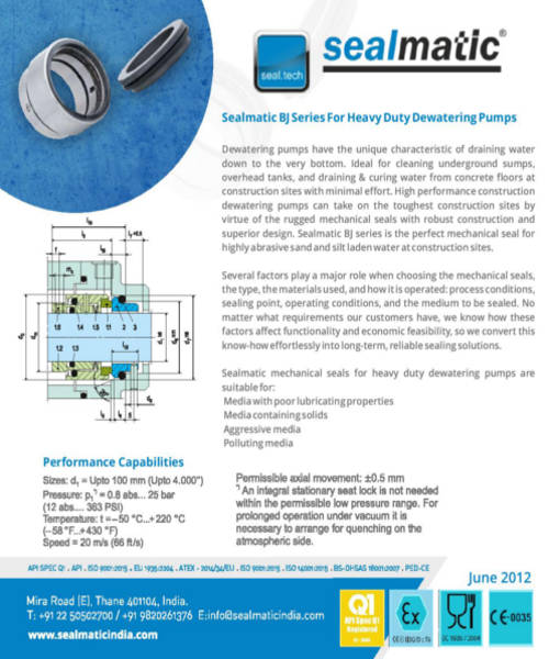 Sealmatic BJ Series for Heavy Duty Dewatering Pumps